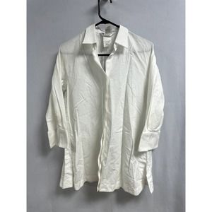 MAX MARA Cotton Poplin Button Down Shirt Side Slit 3/4 Sleeve White Women's 8